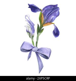 Die Aquarellzusammensetzung von Fliederlippen mit einem Bogen. Handgezeichnet, isoliert auf weißem Hintergrund Stockfoto