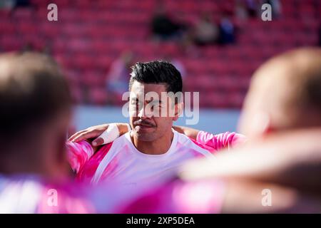 Salford, Manchester, Großbritannien. August 2024. Super League Rugby: Salford Red Devils gegen Leeds Rhinos im Salford Community Stadium. Tim Lafai in der Teamkollektion. James Giblin/Alamy Live News. Stockfoto