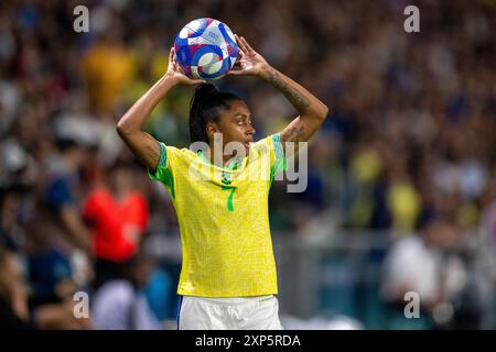 Nantes, Frankreich. August 2024. Kerolin von Brasilien während des Viertelfinales des Frauenfußballs zwischen Frankreich und Brasilien während der Olympischen Spiele 2024 in Paris im Stade de la Beaujoire in Nantes, Frankreich (Richard Callis/SPP) Credit: SPP Sport Press Photo. /Alamy Live News Stockfoto