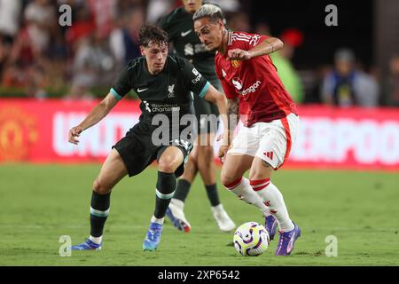 3. August 2024: Manchester United-Stürmer Antony (21) und Liverpool-Verteidiger Luke Chambers (44) während des FC Series-Spiels zwischen Manchester United und Liverpool im Williams-Brice Stadium in Columbia, South Carolina. Greg Atkins/CSM Stockfoto