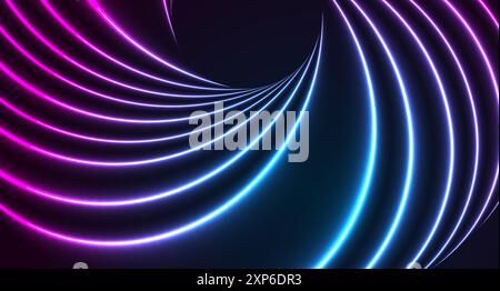 Blauer lila 3D Neon wellige Linien abstrakter Technologiehintergrund. Futuristisches leuchtendes Vektordesign Stock Vektor