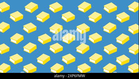 Bild eines Symbols für mehrere Bücher, das sich nahtlos auf blauem Hintergrund mit Kopierraum bewegt Stockfoto