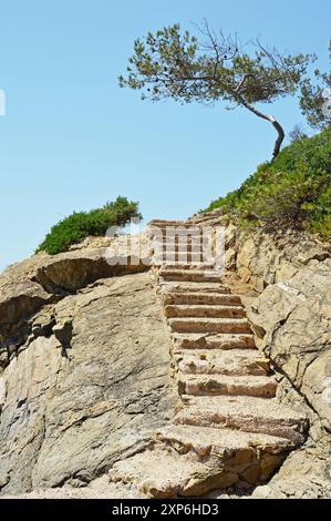 Betontreppen vom Strand zur Küste Stockfoto