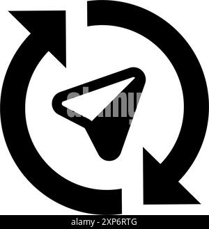 Minimalistisches Symbol mit kreisförmigem Pfeil und mittigem Zeiger. Stock Vektor