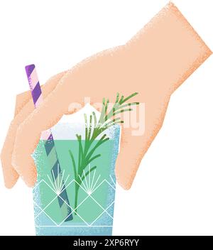 Cocktailglas in der menschlichen Hand. Frisches Sommergetränk Stock Vektor