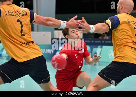Paris, Frankreich. August 2024. 2 YASUHIRA Kosuke (JPN), Schweden (SWE) gegen Japan (JPN), Handball Männer Vorrunde in Paris South Arena 6, während der Olympischen Spiele 2024 in Paris, 04. August 2024, Paris, Frankreich. Quelle: Enrico Calderoni/AFLO SPORT/Alamy Live News Stockfoto