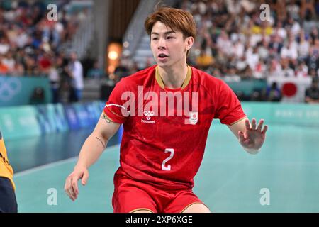 Paris, Frankreich. August 2024. 2 YASUHIRA Kosuke (JPN), Schweden (SWE) gegen Japan (JPN), Handball Männer Vorrunde in Paris South Arena 6, während der Olympischen Spiele 2024 in Paris, 04. August 2024, Paris, Frankreich. Quelle: Enrico Calderoni/AFLO SPORT/Alamy Live News Stockfoto
