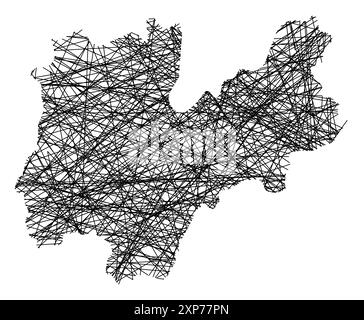 Symbolkarte der Provinz Trient (Italien), die den Staat mit schwarzen, kreuzenden Linien wie Mikado-Sticks oder einem Spinnennetz zeigt Stock Vektor