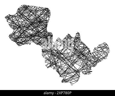 Symbolkarte der Provinz Terni (Italien), die den Staat mit schwarzen, kreuzenden Linien wie Mikado-Sticks oder einem Spinnennetz zeigt Stock Vektor