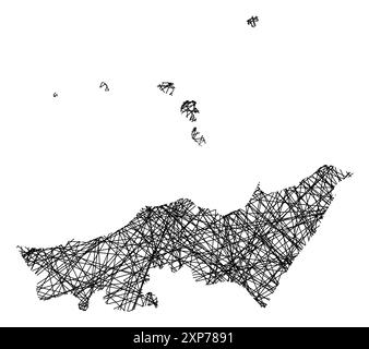 Symbolkarte der Provinz Messina (Italien), die den Staat mit schwarzen, kreuzenden Linien wie Mikado-Sticks oder einem Spinnennetz zeigt Stock Vektor