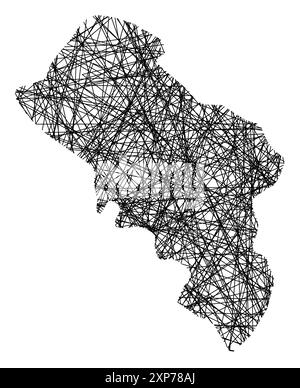 Symbolkarte der Provinz Massa-Carrara (Italien), die den Staat mit schwarzen, kreuzenden Linien wie Mikado-Sticks oder einem Spinnennetz zeigt Stock Vektor