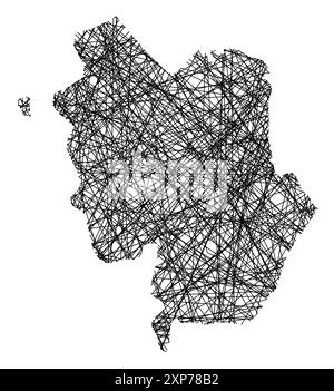 Symbolkarte der Provinz Matera (Italien), die den Staat mit schwarzen, kreuzenden Linien wie Mikado-Sticks oder einem Spinnennetz zeigt Stock Vektor