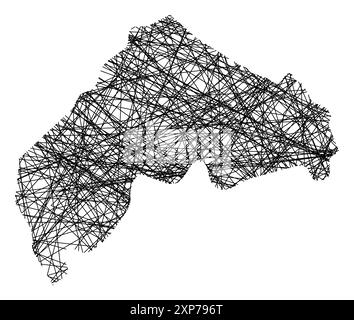 Symbolkarte der Provinz Ancona (Italien), die den Staat mit schwarzen, kreuzenden Linien wie Mikado-Sticks oder einem Spinnennetz zeigt Stock Vektor