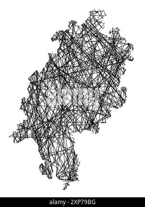 Symbolkarte des Bundeslandes Hessen (Deutschland) mit schwarzen, kreuzenden Linien wie Mikado-Sticks oder einem Spinnennetz Stock Vektor