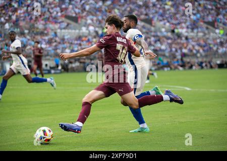 Columbus, Ohio, USA. August 2024. Manchester City Verteidiger Tom Galvez (74). Manchester City spielt Chelsea FC in einem internationalen Freundschaftsspiel im Ohio Stadium. (Kindell Buchanan/Alamy Live News) Stockfoto
