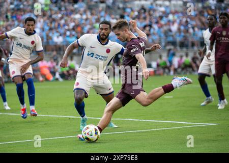 Columbus, Ohio, USA. August 2024. Manchester City Mittelfeldspieler James McAtee (87). Manchester City spielt Chelsea FC in einem internationalen Freundschaftsspiel im Ohio Stadium. Quelle: Kindell Buchanan/Alamy Live News Stockfoto