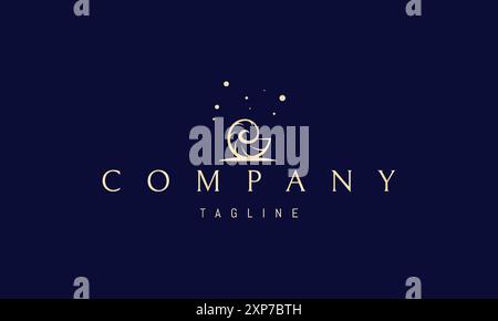 Goldenes Vektor-Logo mit einem abstrakten Bild einer Muschel vor einem Hintergrund von Meeresspray. Stock Vektor