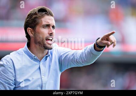 Silkeborg, Dänemark. August 2024. Viborgs Trainer Jakob Poulsen im 3F Superliga-Spiel zwischen Silkeborg IF und Viborg FF im Jysk Park in Silkeborg, Sonntag, 4. August 2024. (Foto: Henning Bagger/Ritzau Scanpix) Credit: Ritzau/Alamy Live News Stockfoto