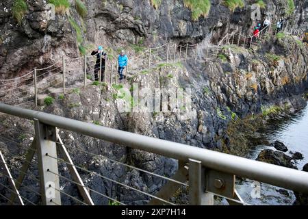 Der Galerieweg auf dem schmalsten Klippenabschnitt des Gobbins Coastal Walk County antrim, Nordirland, großbritannien Stockfoto