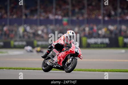 Jorge Martin von Prima Pramac Racing während des Monster Energy British Grand Prix MotoGP 2024 in Silverstone, Towcester. Bilddatum: Sonntag, 4. August 2024. Stockfoto