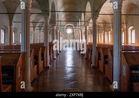 Sala del Nuti, alte Malatestiana-Bibliothek. Cesena, Emilia Romagna, Italien, Europa. Stockfoto