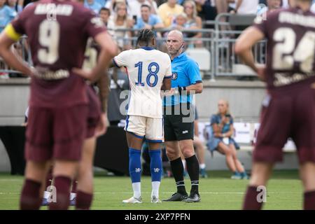 Columbus, Ohio, USA. August 2024. Chelsea FC-Stürmer Christopher Nkunku (18). Manchester City spielt Chelsea FC in einem internationalen Freundschaftsspiel im Ohio Stadium. Quelle: Kindell Buchanan/Alamy Live News Stockfoto