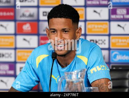 Manchester, Großbritannien. August 2024. Savinho Manchester City's jüngste Herrenunterschrift wird im Etihad Stadium in Manchester vorgestellt. Foto: Andrew Yates/Sportimage Credit: Sportimage Ltd/Alamy Live News Stockfoto