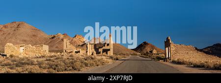 Panoramablick auf die Geisterstadt Rhyolite Nevada in der Nähe von Beatty und Death Valley Stockfoto