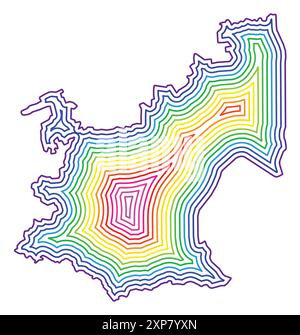 Symbolkarte der Provinz Mpumalanga (Südafrika), die die Staatsgrenze in Regenbogenfarben zeigt Stock Vektor