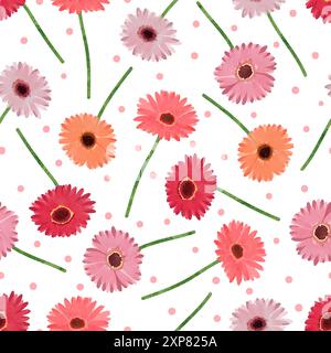 Gerbera blüht nahtlos. Vektor-Aquarell bunter Gänseblümchen floraler Hintergrund Stock Vektor