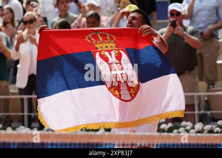 Parigi, Frankreich. August 2024. Novak Djokovic während des Tennis Männer Einzelfinales bei den Olympischen Sommerspielen 2024, Sonntag, 4. August 2024, in Paris, Frankreich. ( Quelle: LaPresse/Alamy Live News Stockfoto