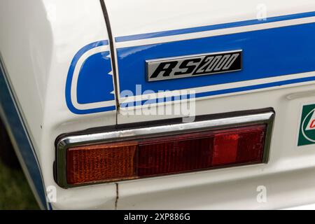 Ford Escort RS2000-Emblem. Hebden Bridge Vintage Weekend 2024. Stockfoto