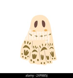 Niedlicher Halloween-Geist mit einem Muster, mit einem verspielten und skurrilen Design auf weißem Hintergrund. Handgezeichnete Vektorgrafik. Stock Vektor