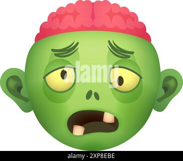 Trauriges Zombie-Gesicht. Deprimiertes grünes Monster-Emoji isoliert auf weißem Hintergrund Stock Vektor