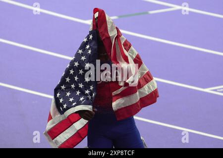 Parigi, Frankreich. August 2024. Noah Lyles der USA beim 100-Meter-Finale der Leichtathletik bei den Olympischen Sommerspielen 2024 am Sonntag, 4. August 2024 in Paris, Frankreich. (Foto: Spada/LaPresse) Credit: LaPresse/Alamy Live News Stockfoto