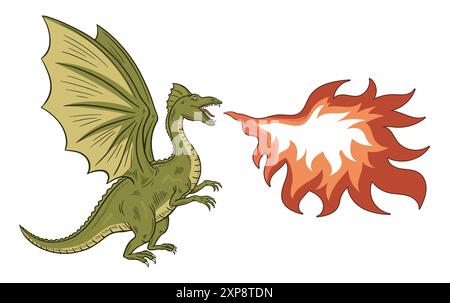 Gruseliger grüner Drache mit Flügeln Stock Vektor