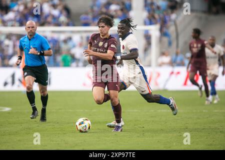 Columbus, Ohio, USA. August 2024. Manchester City Verteidiger Tom Galvez (74). Manchester City spielt Chelsea FC in einem internationalen Freundschaftsspiel im Ohio Stadium. Quelle: Kindell Buchanan/Alamy Live News Stockfoto