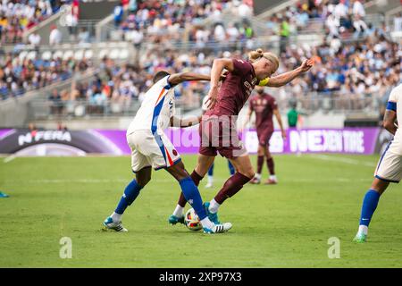 Columbus, Ohio, USA. August 2024. Manchester City Stürmer Erling Haaland (9). Manchester City spielt Chelsea FC in einem internationalen Freundschaftsspiel im Ohio Stadium. Quelle: Kindell Buchanan/Alamy Live News Stockfoto