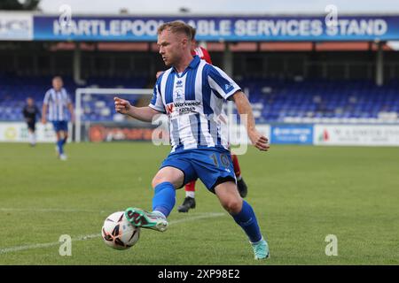 Adam Campbell von Hartlepool United während des Freundschaftsspiels vor der Saison zwischen Hartlepool United und Nottingham Forest im Victoria Park, Hartlepool am Samstag, den 3. August 2024. (Foto: Mark Fletcher | MI News) Credit: MI News & Sport /Alamy Live News Stockfoto