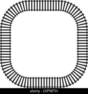 Squircle Railway Frame. Bahnelement Draufsicht. Quadratische Form der Bahngleise mit abgerundeten Ecken auf weißem Hintergrund. Zäune oder Treppenstruktur Stock Vektor
