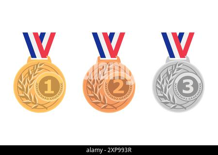 Set aus Gold-, Silber- und Bronzemedaillen mit Bändern Stock Vektor