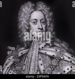 Kupferstich von König Georg II. Als Prinz von Wales von G. Vertue nach G. Kneller von 1724 Stockfoto