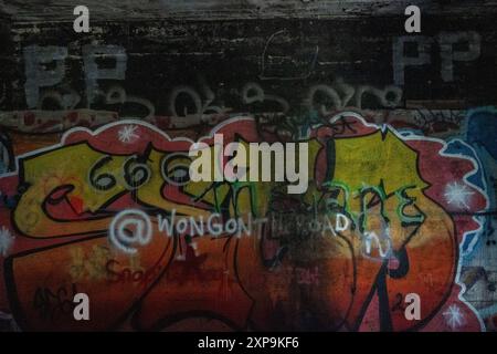 Die Ruinen von CFS Lac St. Denis, Québec, Kanada und seine Graffiti- und Bauschäden. Stockfoto