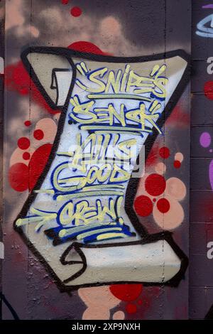 Die Ruinen von CFS Lac St. Denis, Québec, Kanada und seine Graffiti- und Bauschäden. Stockfoto