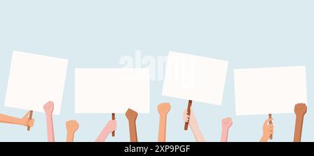 Hände halten leere Protestzeichen. Stock Vektor