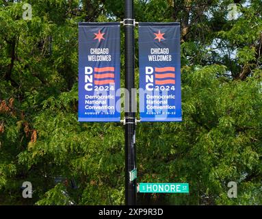 Die Uniter Center DNC Banner in Chicago, Illinois. Austragungsort der Democratic Nation Convention. Stockfoto