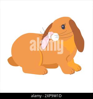 Ein attraktives braunes Kaninchen auf weißem Hintergrund. Designergrafiken für Kaninchen zum Drucken auf Einladungen und Urlaubsposter. Osterhase. Vec Stock Vektor