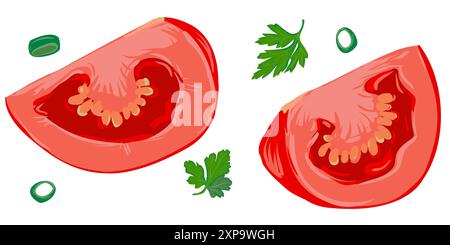 Scheiben von frischen Tomaten. Reife rote Tomaten. Vektorabbildung. Skizze. Stock Vektor