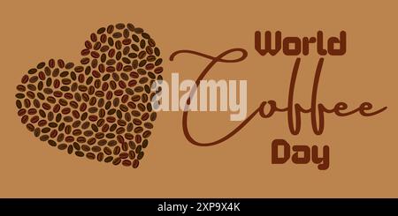 World Coffee Day Event, Liebe mit Herzform von Kaffeebohnen, Symbol International Coffee Day, geeignet für Logos, Poster, Grußkarten, Stock Vektor