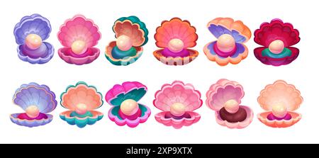 Perlenschalen. Unterwasser-Austern. Muscheln auf offener See. Muscheln. Wirbellose Wassertiere. Marineschmuck. Wasser Natur Schönheit. Juwelengeschenk. Aqua Stock Vektor